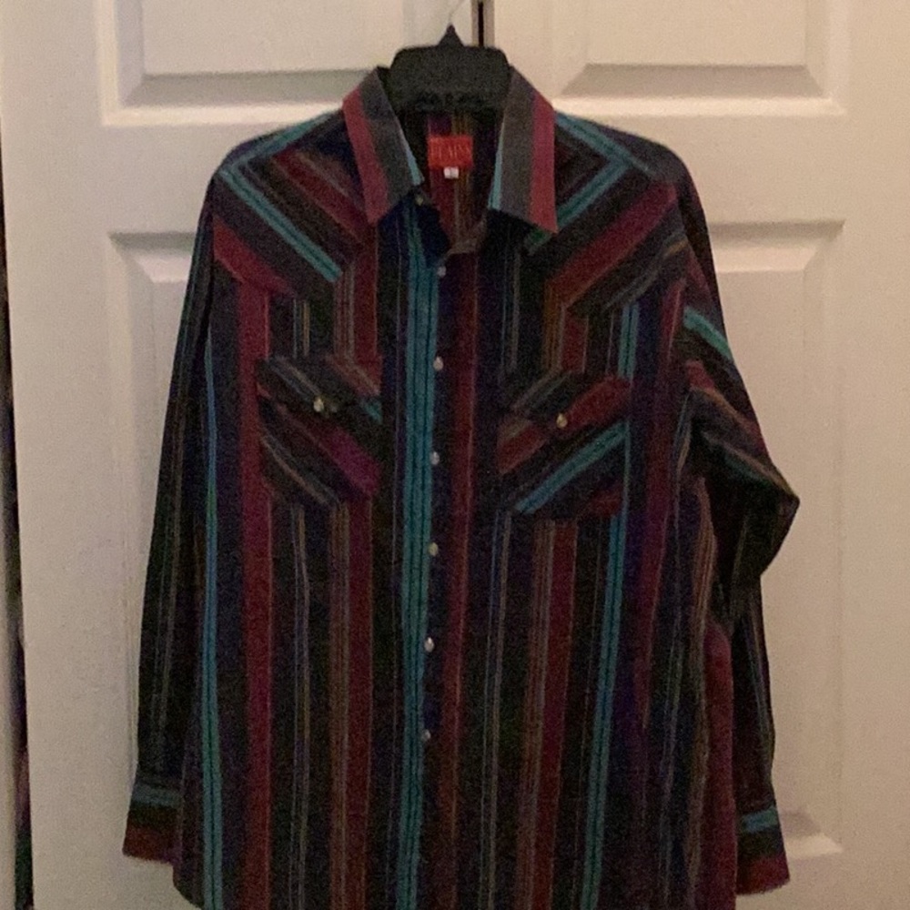 🤠 Ely Plains Ranchwear Pearl Snap button Up~Size Large ~Fun Western~Shirt 🤠